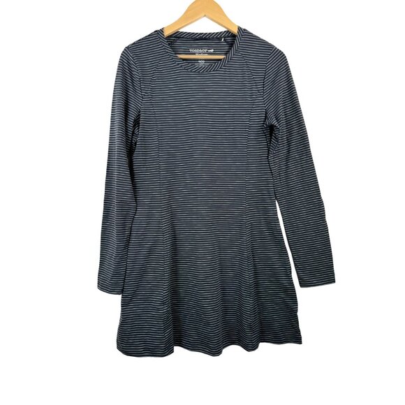 Toad & Co organic cotton knit Windmere dress charcoal striped sz M - Picture 1 of 6